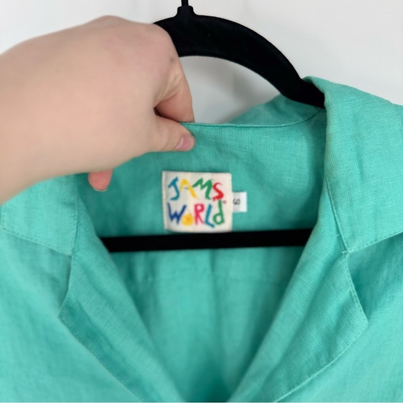 Jams World Turquoise Vintage 90s Linen Hawaiian Button Down - Picture 3 of 5